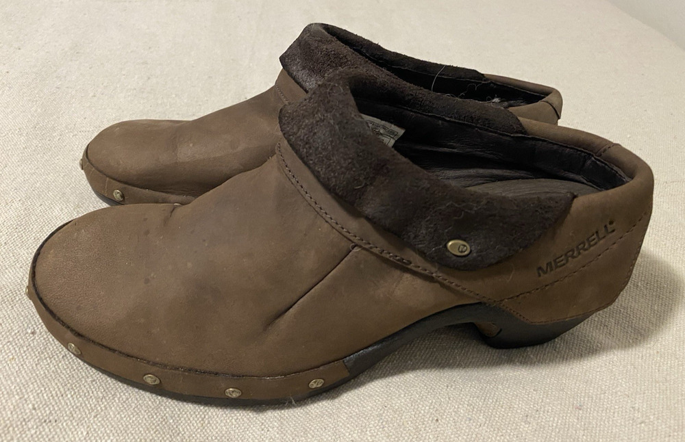 Merrell Luxe Wrap Leather Womens Clogs Size 7 In EUC Bitter Chocolate Mules